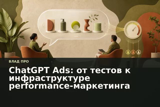 Абстрактная иллюстрация диалогового пространства с товарной каруселью и измерением рекламных конверсий.