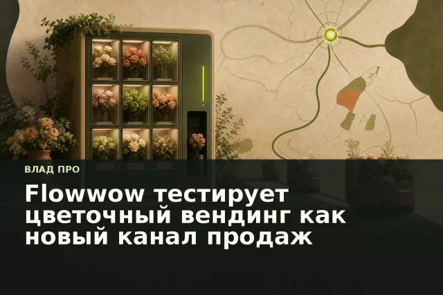 Цветочный вендинговый аппарат с букетами в современном городском пространстве