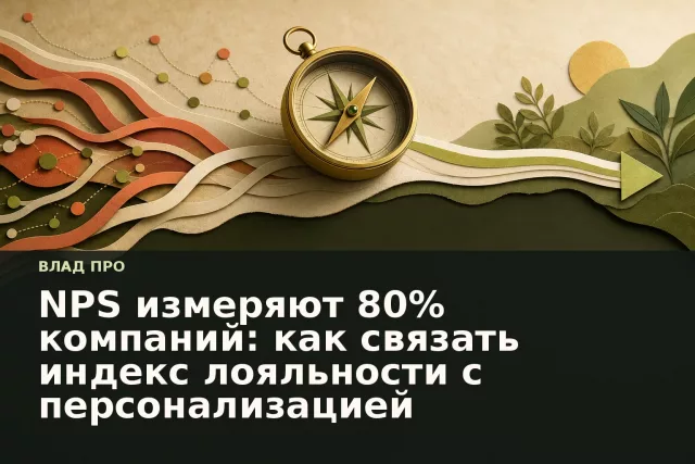Компас над слоями данных и карточками клиентского пути на тёплом бумажном фоне
