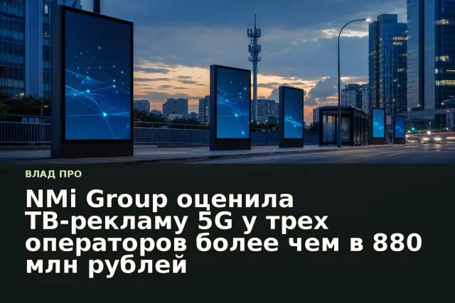 Цифровой рекламный экран с сообщением о 5G на городской улице