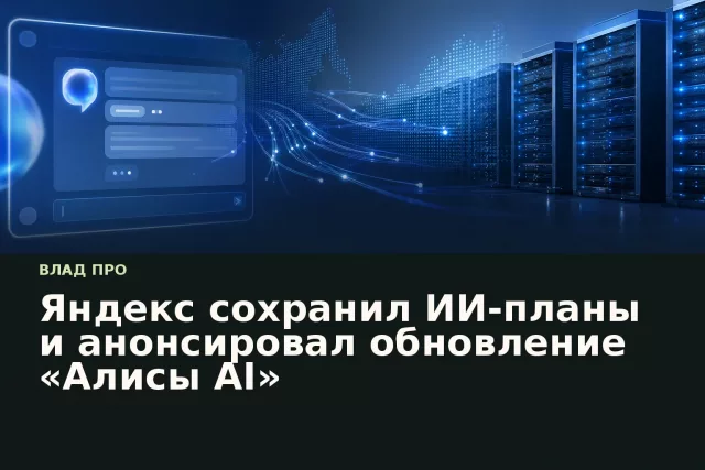 Экран с интерфейсом голосового помощника и абстрактной визуализацией ИИ-инфраструктуры