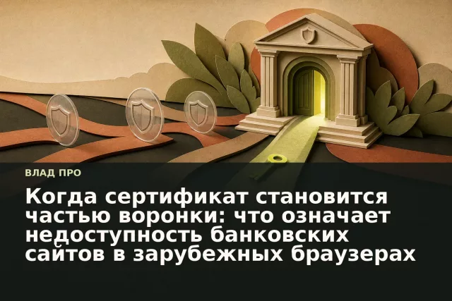 Бумажная метафора цифрового доступа: защищённый вход и пути, прерывающиеся на проверке доверия сертификату.