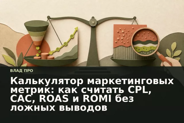 Бумажные весы с элементами маркетинговой воронки и лупой как метафора проверки метрик в контексте.