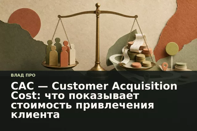 Весы с символическими клиентами и расходами на тёплом бумажном фоне — метафора стоимости привлечения клиента.