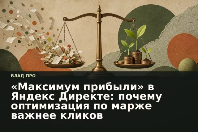 Весы с рекламными данными, которые превращаются в ростки прибыли на тёплом бумажном фоне.