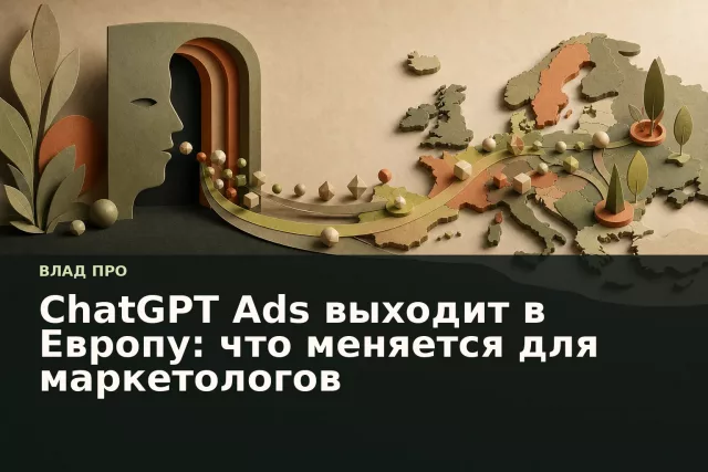 Абстрактный AI-портал на фоне бумажной карты Европы, символизирующий выход рекламы ChatGPT на новые рынки.