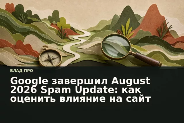 Бумажный ландшафт с лупой и компасом как метафора анализа изменений видимости сайта в поиске.