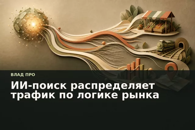 Сеть маршрутов от ИИ-сферы к маркетплейсу, транспорту, финансам и путешествиям на тёплом бумажном фоне.