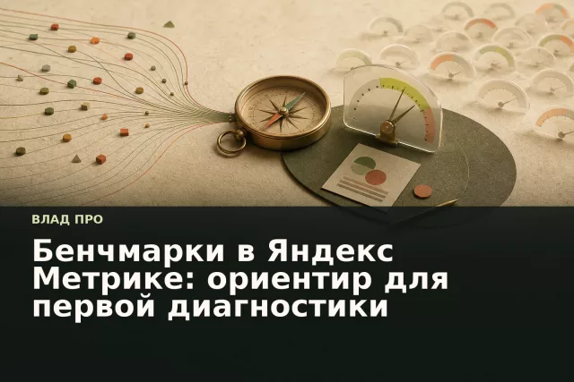 Компас и измерительные шкалы на тёплом бумажном фоне как метафора отраслевых бенчмарков в веб-аналитике.