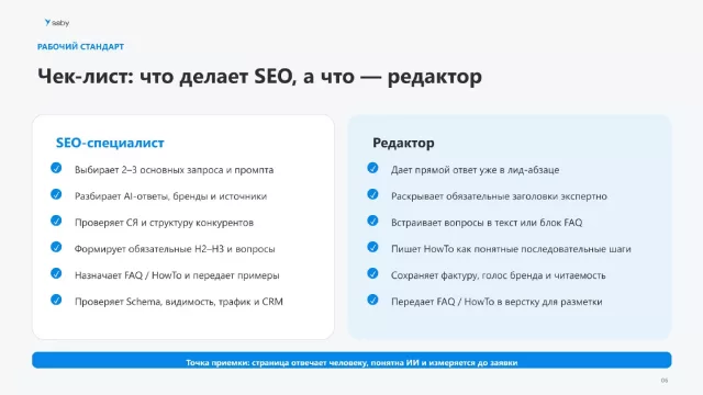 Рабочий стандарт разделяет зоны ответственности SEO-специалиста и редактора